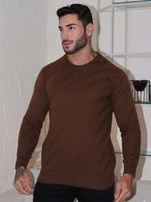 TRICOT DE LUXO Luxury Sweater, Knitted Sweater, Men's Cold Weather Sweater, Autumn Winter, Long Sleeve Pullover, Premium Quality, Best Seller - 鏽棕色 - 查看 2
