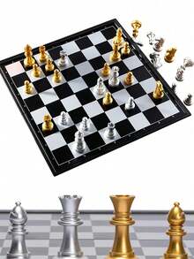 磁性国际象棋套装，训练佳品，奢华金银套装，折叠棋盘，便携旅行国际象棋套装，适合您的旅途，适合所有年龄段的初学者国际象棋套装 - 彩色 - 查看 4
