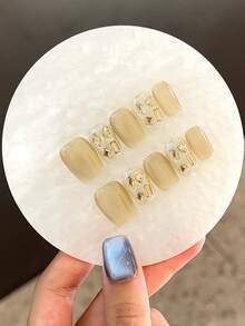 10PCS DIY Personalized Handmade Wearing Armor With Giant Golden Cat Eyes And Metal Pressing Nails Suitable For Women's Daily Travel, College Dance Party Wearing Pressing Short Nails Versatile In All Seasons