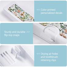 Toothbrush Travel Case - Pattern, Holder And Covers For Toothbrushes, Includes Tongue Scraper Case - 白花 - 查看 3