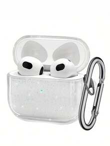 Glitter Earphone Case Compatible With AirPods Pro 4, 3, 2, 1 - Transparent Bluetooth Earphone Protective Cover, Soft Earphone Case With Stand - White - View 5