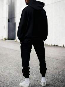 2pcs/Set Men's Plus Size Casual Digital Print Hoodie Jacket And Sweatpants Outfit, Regular Fit, Suitable For Spring And Autumn - Black - View 2