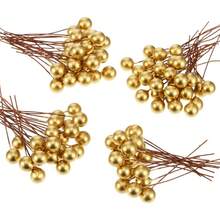 Artificial Holly Berries, 100 Pieces Mini 10 Mm Fake Berries Decor On Wire For Christmas Tree Decorations Flower Wreath DIY Craft Use (Wine Red) - Gold - View 6