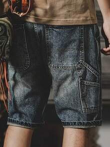 Men's Non-Elastic Summer Waist Fashion Jeans, Youth Popular Straight Washed Five-Point Denim Shorts - Màu xanh lam - Xem 7