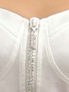 Top de tirantes para mujer ligero casual unicolor de moda con cinturón decorativo y lindos detalles en pedrería sexy para uso diario - Blanco - Ver 9