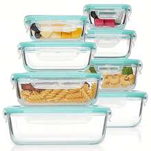 8PCS Glass Food Storage Containers With Lids, Food Storage Containers, Leak-Proof, Suitable For Fruits, Vegetables, Kitchen, Picnic, Meal Preparation, Refrigerator - 透明 - 查看 1