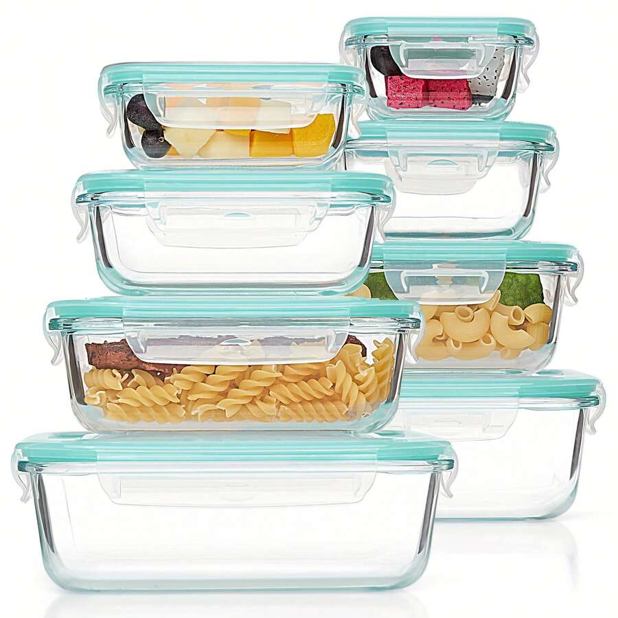 8PCS Glass Food Storage Containers With Lids, Food Storage Containers, Leak-Proof, Suitable For Fruits, Vegetables, Kitchen, Picnic, Meal Preparation, Refrigerator - 透明 - 查看 1