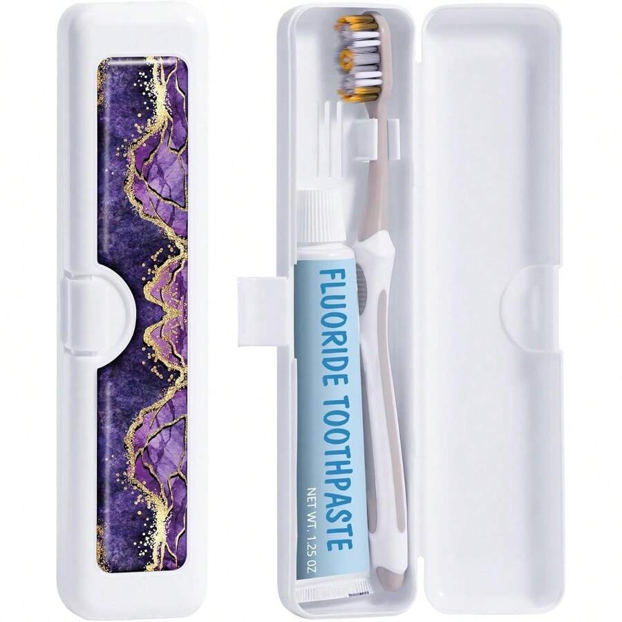 Toothbrush Travel Case - Pattern, Holder And Covers For Toothbrushes, Includes Tongue Scraper Case - 紫色大理石 - 查看 1