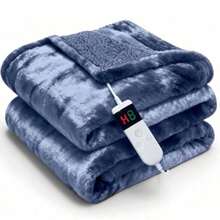 Electric Heated Blanket Faux Fur Heating Blanket 10 Heating Settings, 1-8h Timer & Overheat Protection, Machine Washable, Soft Flannel And Sherpa Full Body Warmth - 藏蓝色 - 查看 11