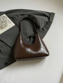 Geantă de umăr minimalistă coreeană din piele lăcuită cu model semilună, geantă de mână pentru femei, potrivită pentru cumpărături, portofel, birou, universitate, muncă, afaceri, navetă, activități în aer liber, călătorii și picnicuri