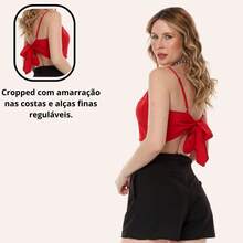 Conjunto Cropped Vermelho E Short Preto Casual Chic Con-0018 - Multicolorido - Visão 6