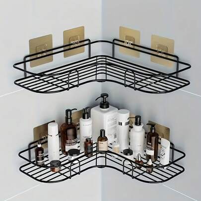 2 piezas de estantes de baño montados en la pared que ahorran espacio, estantes de almacenamiento colgantes de metal duradero, adecuados para varios tipos de habitaciones, fácil instalación sin taladrar, estantes de almacenamiento multipropósito, organizador de baño y estante de almacenamiento