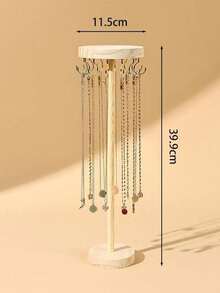 1pc Wooden Round Jewelry Display Stand, Walnut Color, Minimalist Design, Necklace, Pendant, Bracelet, Bangle Organizer, Christmas & Halloween Gift For Women