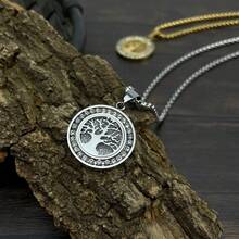 1pc Vintage Tree Of Life Pendant Necklace, Stainless Steel With Synthetic Cubic Zirconia, Suitable For Daily Wear And Prayer Gift - Tree Of Life - View 6