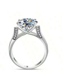 1pc 925 Sterling Silver 5 Carat Moissanite Ring, Jewelry Wedding Ring Suitable For Daily Wear, Comes With GRA Certificate And Gift Box