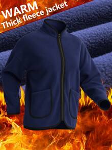 Jachetă de damă din fleece cu buzunare contrastante - Îmbrăcăminte de exterior cu mânecă lungă și guler înalt, fermoar complet, pentru călătorii de iarnă, naveta în aer liber și îmbrăcăminte confortabilă în straturi, de zi cu zi