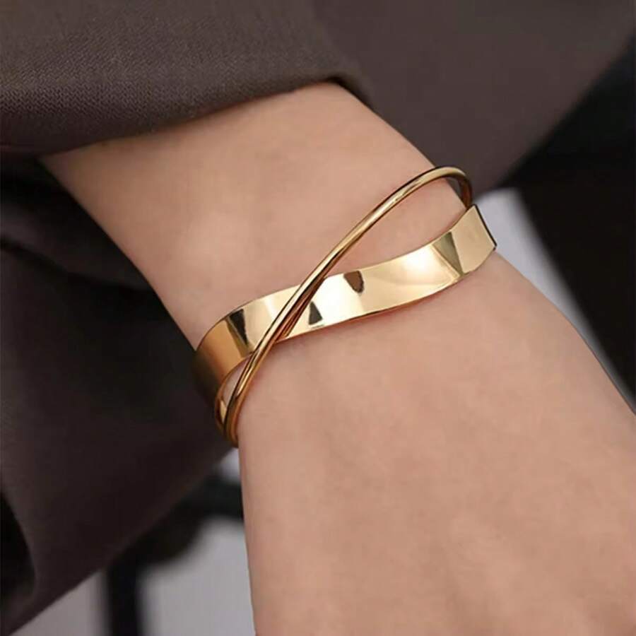 1pc Irregular Geometry Bracelet - Adjustable Mobius Design With Contemporary Style For Modern Fashion - 金色 - 查看 1