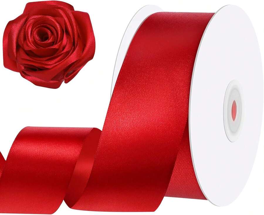 Red Ribbon 1.5 Inch 60 Yards Double Faced Craft Satin Ribbon For Handmade Roses Wreaths Crafts Making Flower Bouquet Gift Wrapping Wedding Drations,23939283 - Redwood - View 1