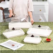 Plastic PET Material, Multi-Size Rectangular Display Trays With Dustproof Lid Cover, Unbreakable, Reusable Fruit Plate, Dessert, Snack, Cake Tray, Suitable For Various Festivals, Weddings, Parties, Banquets - Milky White - View 4