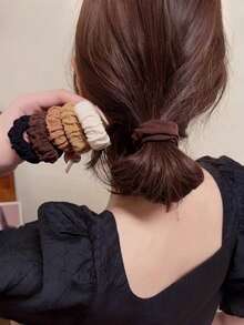 5pcs Solid Color Casual Polyester Thickened High Elastic Hair Scrunchies, Seamless Ponytail Holders, Hair Accessories, Suitable For All Seasons - Multicolor - View 10