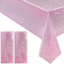 2pcs Pink Holographic Laser Tablecloth, Shimmer Lightweight Disposable Rectangle Tablecloths For Birthday Party, Wedding Anniversary, Bachelorette Party - Pale Pink - View 8