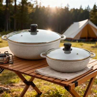 2.5/7.0qt Cast Aluminum Caldero 2pc Set With Glass Lid - 22/30cm