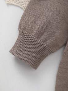 Baby Girl Unisex Knitted Crew Neck Long Sleeve Bodysuit With Sheep Embroidery - Coffee Brown - View 4