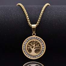 1pc Vintage Tree Of Life Pendant Necklace, Stainless Steel With Synthetic Cubic Zirconia, Suitable For Daily Wear And Prayer Gift - Tree Of Life - View 5