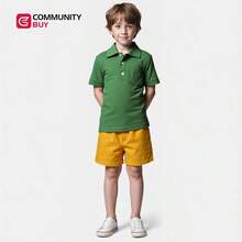 Conjunto de polo corto para niños en verano, conjunto casual con camisa de cuello levantado transpirable y pantalones cortos infantiles blusa individual para niñas en verano, camisetas de dos piezas para niños - Verde - Ver 6
