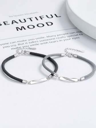 1 pieza Elegante pulsera de pareja de bucle de Mobius de plata de ley S925, joya de cuerda trenzada, adecuada para uso diario