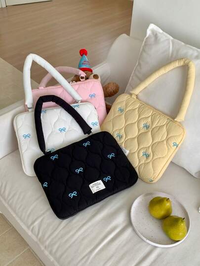 Beautiful Bow Embroidered Laptop Bag, 13/14 Inches, 15/15.6 Inches, Shoulder Laptop Inner Bag Laptop Case Laptop Cover For Women For Men Travel Essentials