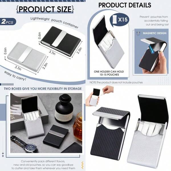 2 Pack Metal Pouch Container Anti Lost Aluminum Alloy PU Case Pouch Holder For Busin Card Wallet Pocket Travel Organizer