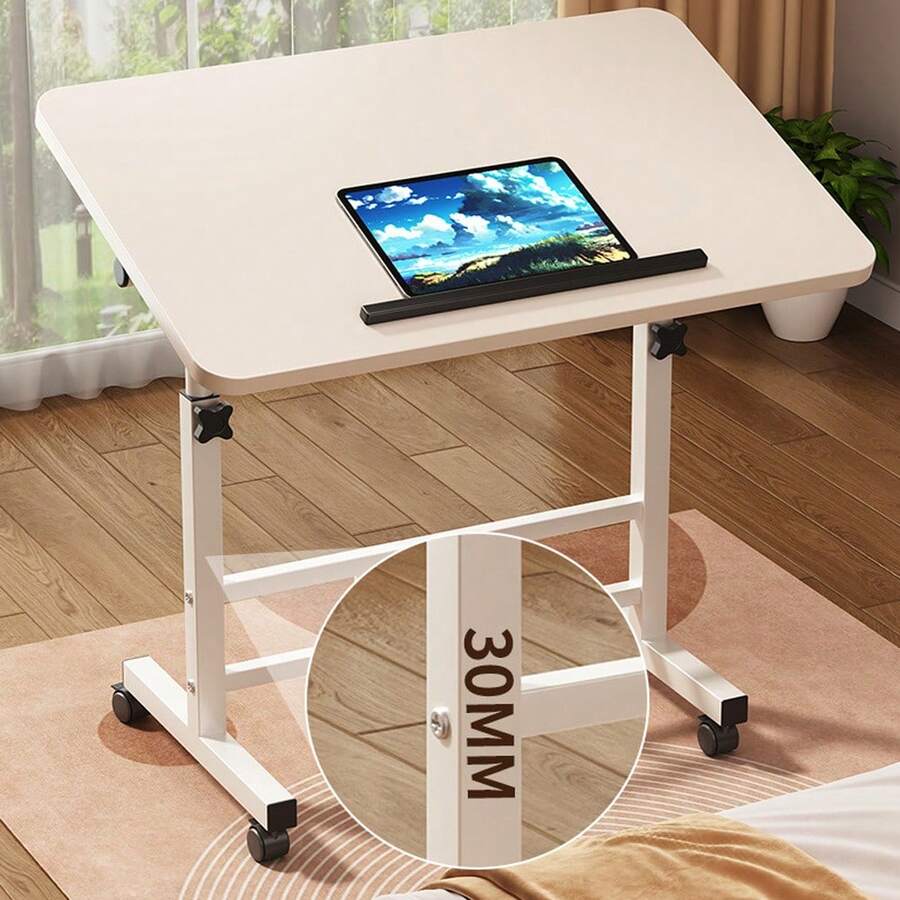 Standing Desk Adjustable Height Mobile Stand Up Desk Overbed Laptop Table With Wheels, Roller Bedside Desks For Work, Dining, Relaxing, White - White - View 1
