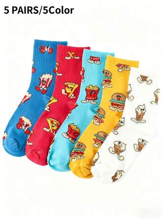 5 pares de ideas de regalo para hombres | Calcetines de media caña con estilo europeo-americano para niños | Calidez para otoño e invierno | Temática festiva | Casual diario y versátil | Calcetines para hombres (set de 5 pares) | Calcetines de rodilla con estampado de dibujos animados y cintura alta