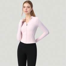 Women's Long Sleeve Full Zip Athletic Jacket With Thumbholes And Fitted Silhouette - Hồng - Xem 7