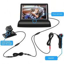 Monitor de bebé para coche con cámara de visión nocturna HD - 4.3 Plegable + Correa de 8 luces (480P) - Ver 6