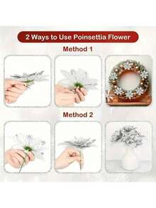 18 Stücke rotes Glitzer Weihnachtsblumen Baumschmuck Set, bestehend aus 6 Blumen und 12 Clips und Stielen, geeignet für Weihnachtskränze, Weihnachtsbaum Dekoration und Weihnachtsanhänger