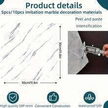 30pcs PVC Imitation Marble Thickened Floor Stickers, Wall Stickers, DIY Anti-Slip Self-Adhesive Floor Stickers, Peel-Off Thickened Floor Stickers, Moisture-Proof, Suitable For Kitchen, Bathroom, Furniture Decoration 3D Wall Panels, Wall Stickers - 白色-1 - 查看 3