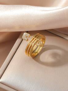 1pc 18K Gold Plated Copper 3-Layer Stackable Tri-Color Ring, Charming & Quality Jewelry Suitable For Daily Wear, Shopping, Dating, Gift For Women - Three-ring Aperture Pin - View 21