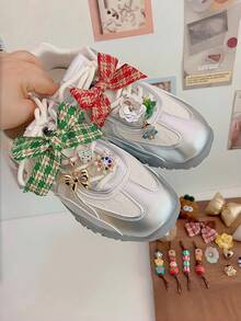 1 pieza Lazo decorativo navideño, serie de flores de perlas coloridas, hebilla de cordones para zapatos, decoración para zapatillas, botas y zapatos de vestir, nuevo pendiente DIY para Año Nuevo (zapatos no incluidos)