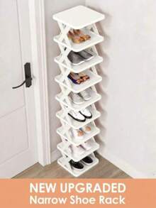 9/2 Tier Vertical Shoe Rack, Space Saving, Narrow Design, Small Shoe Cabinet, DIY Free Standing Shoe Organizer, Suitable For Entryway, Closet, Hallway, Easy Assembly And Stable Structure, Available In Black, White, Blue, Green, Pink Colors
