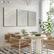 2D Flat 3pcs Wooden Framed Canvas Of Print Decorative Painting, White Textured Wall Art, Plaster Wall Art, Textured Painting, Textured Canvas Wall Art, Boho Wall Art, Bedroom Wall Art-- Interior Home Wall Decoration Art - 黑色 - 查看 7