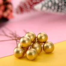 Artificial Holly Berries, 100 Pieces Mini 10 Mm Fake Berries Decor On Wire For Christmas Tree Decorations Flower Wreath DIY Craft Use (Wine Red) - Gold - View 4