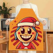 1 pieza Delantal con estampado de dibujos animados navideños, delantal de limpieza del hogar con estampado creativo e interesante, delantal de cocina impermeable, resistente al aceite y fácil de limpiar, delantal creativo para el hogar, ropa de trabajo - Multicolor - Ver 14