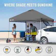Canopy Tent 10x10 Pop Up Canopy Outdoor Shade With Pockets Sidewall, Easy Up Sun Shelter With One Person Set Up Center Lock, Portable  Camping Beach Canopies Tents, Grid Grey,23950168 - 灰色 - 查看 2