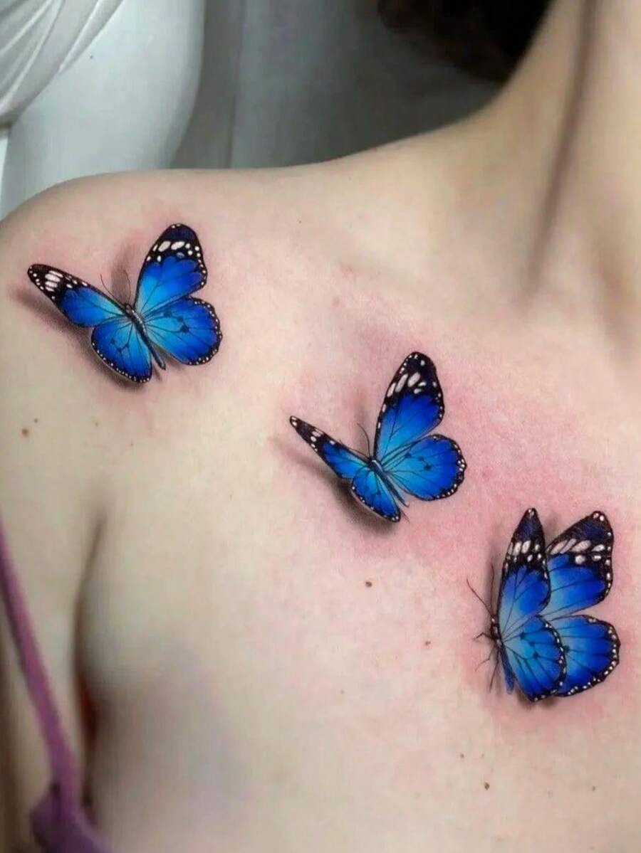 STARTTOOS 3D Blue Butterfly Pattern Large Arm Tattoo Sticker, DIY Carnival Party Holiday Gift Sexy Thigh Chest Abdomen Back Body Skin Temporary Tattoo Sticker - Multicolor - View 1