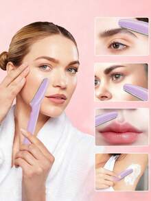 240pcs/Set Multi-Color Eyebrow Razor Kit, Eyebrow Trimmer/Razor, Callus Remover, Body Hair Removal Tool, And Facial & Eyebrow Razor Set With Long Handle Blades And Precision Guard, Suitable For Daily Use Or Travel, Unisex Eyebrow Grooming Tool For Shaping And Trimming - Purple - View 3