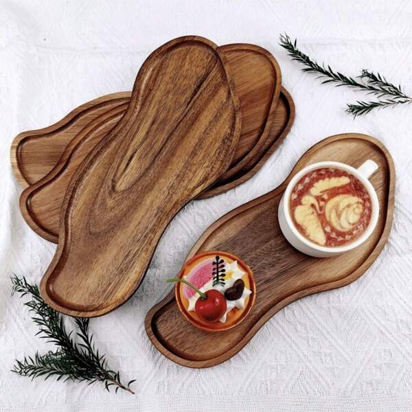 1pc Rosewood Tray, 11.3/7.5inch Peanut-Shaped Wooden Serving Platter For Restaurant, Kitchen, Farmhouse, Snacks, Cheese, Candles, Plants, Suitable For Christmas, Halloween, All Seasons