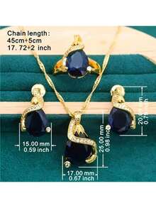 Juego de joyería de 5 piezas para mujer con estilo vintage - Collar, aretes, pulsera y anillo con incrustaciones de circonita cúbica sintética - Ideal para bodas, fiestas y regalos de Navidad