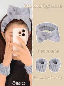 3/2 pezzi Set Fascia per Capelli e Polsino, Fascia per Capelli con Fiocco + Polsino, Fascia per Spa Riutilizzabile e Polsino, Fascia per Capelli in Peluche Tinta Unita, Cerchietto Morbido, Fascia per Yoga, Fascia per Trucco Facciale Elastica Regolabile, Fascia per Doccia